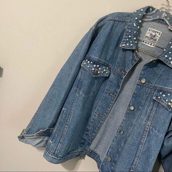 Andrew’s Blues Vintage Pearl Studded Oversized Jean Denim Jacket - Picture 15 of 16